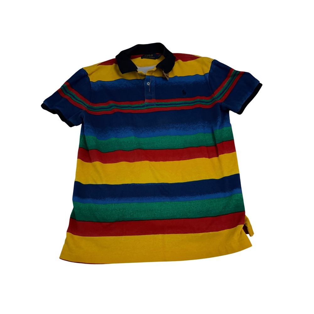 Polo Ralph Lauren Mens Medium Multi Color Striped Short Sleeve Polo Shirt Pony